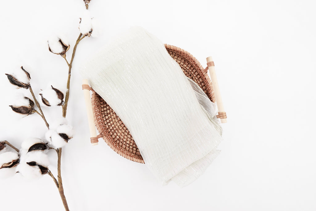 Vintage Linen Square Scarf with Silver Details
