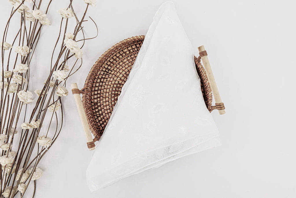 Off-White Triangle Scarf with Floral Details