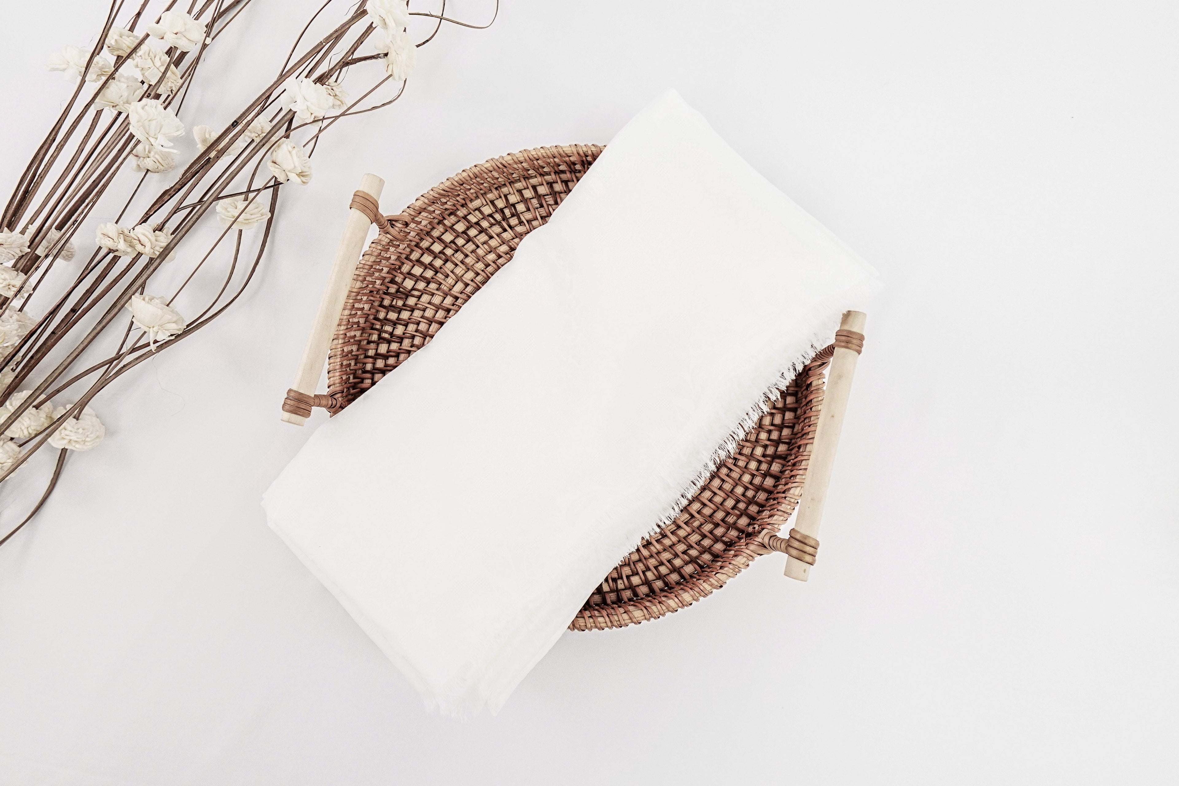 Off-White Roses Design Two Tone Church Scarf with Frayed Edge