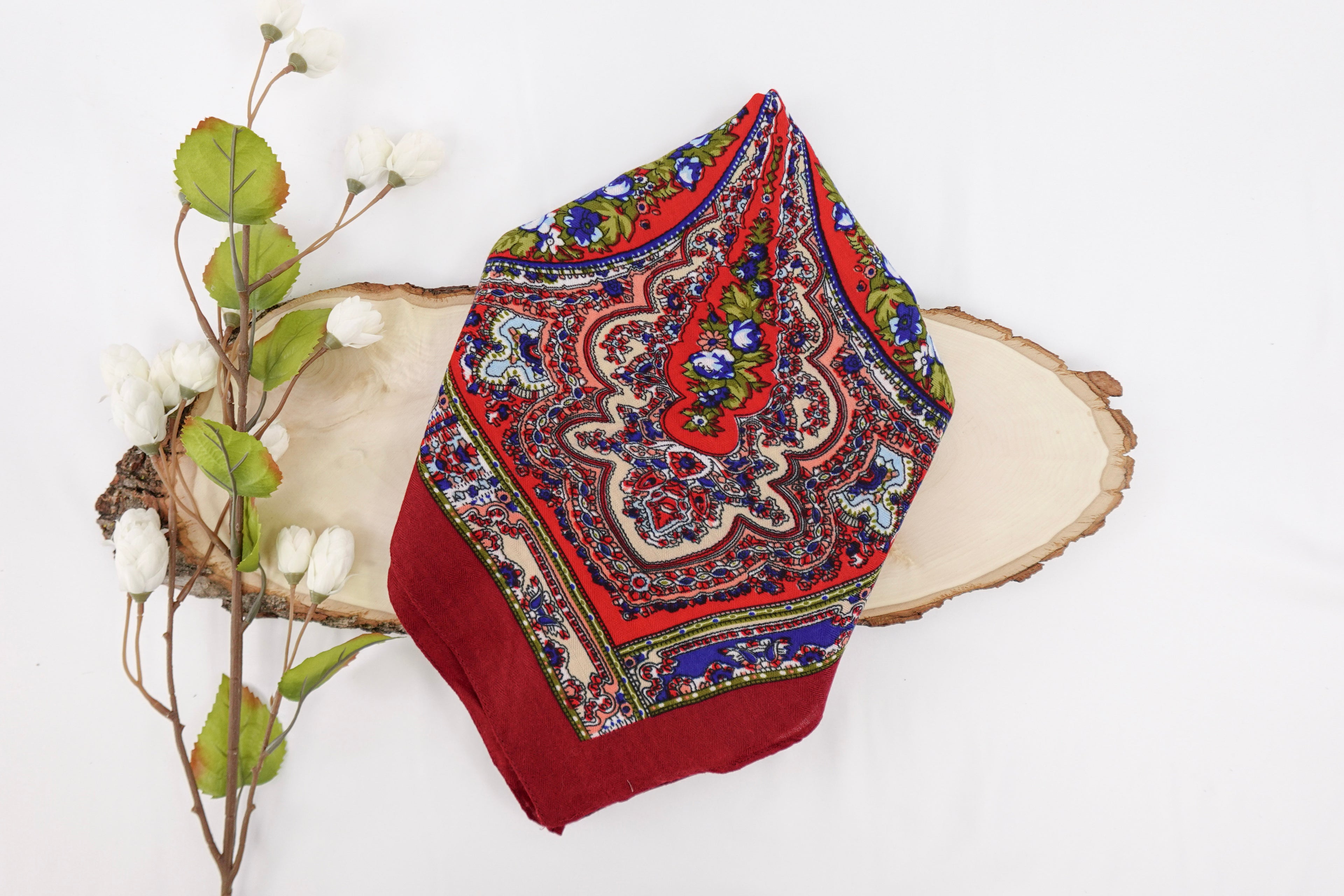 Cranberry Red Large Russia Style Church Scarf